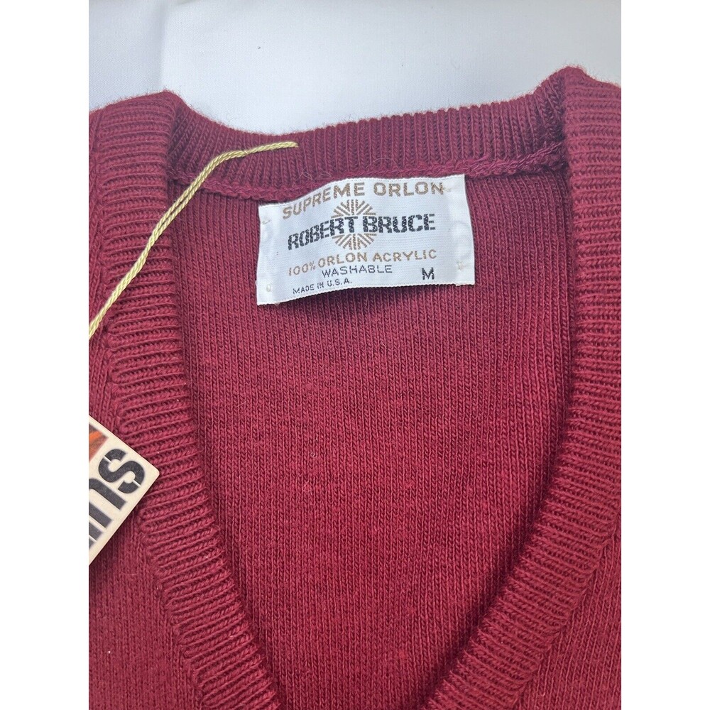 NWT Vtg Robert Bruce Supreme Orlon Acrylic V Neck Sweater Wine Red Sz M USA - Picture 2 of 7